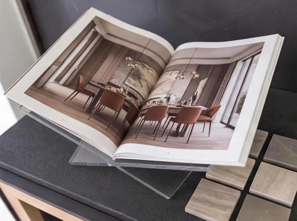 Catálogo con render de un proyecto de interiorismo en A Pobra do Caramiñal